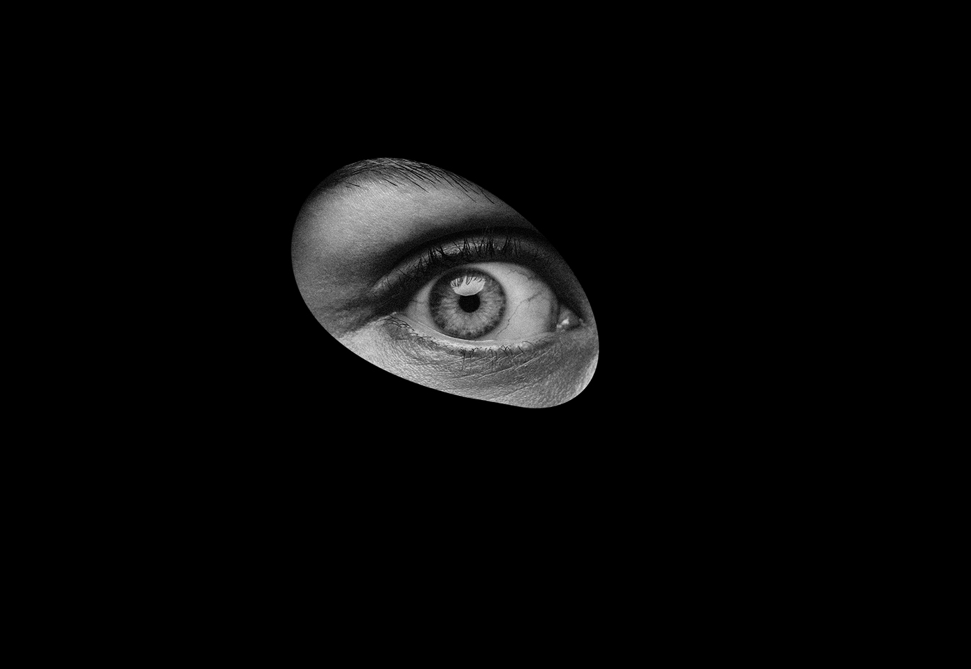 A black and white abstract image of an eye